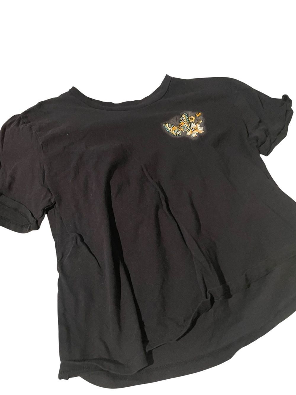 Rebellious One size large Black ladies Butterfly Embroidered Tee like new